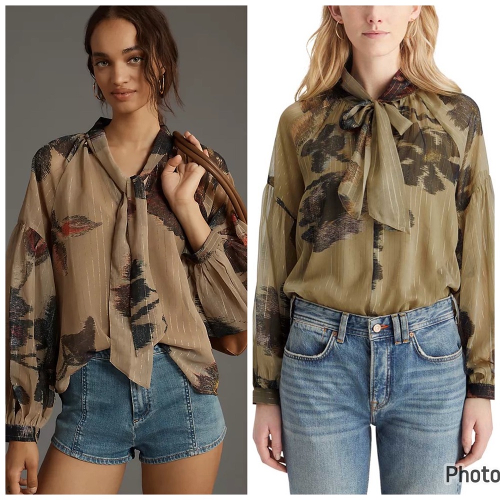 Anthropologie NWOT Scotch & Soda Lurex Top Tie In Brown Motif Small
